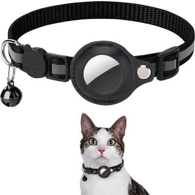Inspired Living Reflective AirTag Cat Collar With Bell Adjustable Anti Lost Pet Collar black