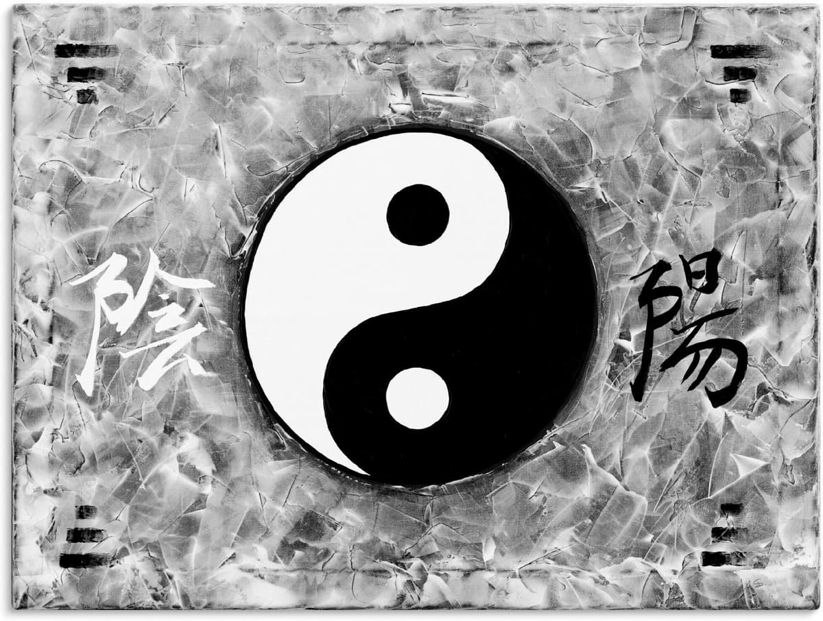 Leinwandbild ARTLAND "Ying & Yang_sw", schwarz (farbe bild(er): schwarz), B:120cm H:90cm, Bilder, Leinwandbild, auf Holzrahmen gespannt farbe bild(er): schwarz B/H/T: 120cm x 90cm, Leinwandbild Zeichen Querformat, 1 Stk.