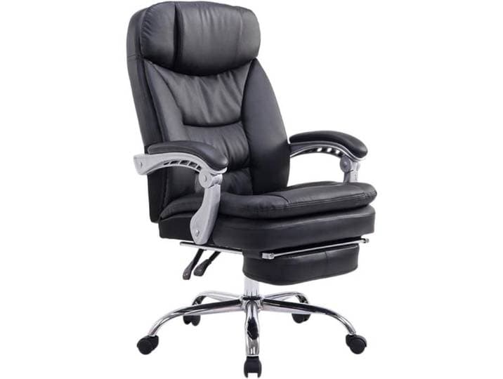 Fauteuil de bureau sur roulettes XL charge max 160 kg avec repose pied ajustable en similicuir noir et metal 10_0006938