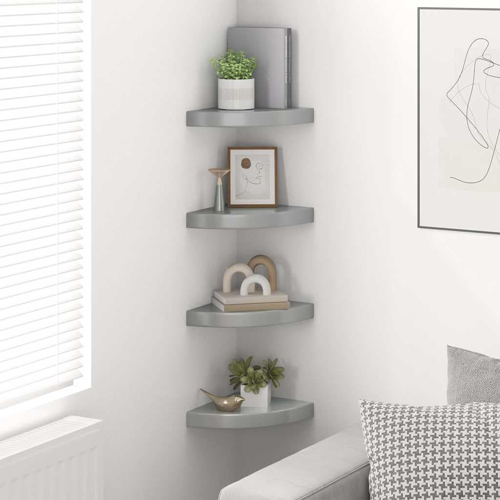 vidaXL Étagères d'angle flottantes 4 pcs gris brillant 25x25x3,8cm MDF