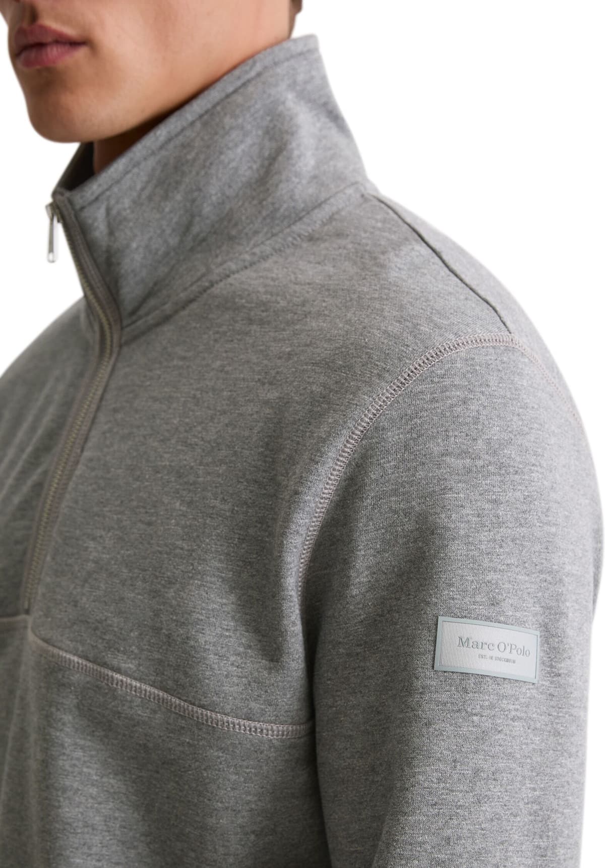 Marc O' Polo Sweatshirt MARC O'POLO "regular fit aus weicher Bio-Baumwolle", Herren, Gr. L, grau (cloudy grau melange), Sweatware, Obermaterial: 100% Baumwolle, regular fit, Bündchen, Sweatshirts Sweatshirt, Troyerkragen mit Reissverschluss cloudy grau me