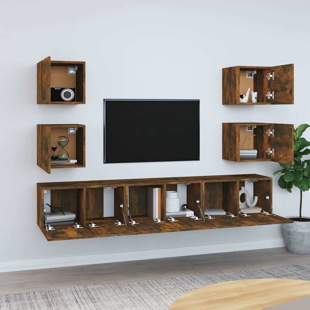 vidaXL Ensemble de meubles TV 7 pcs Chêne fumé Bois d'ingénierie