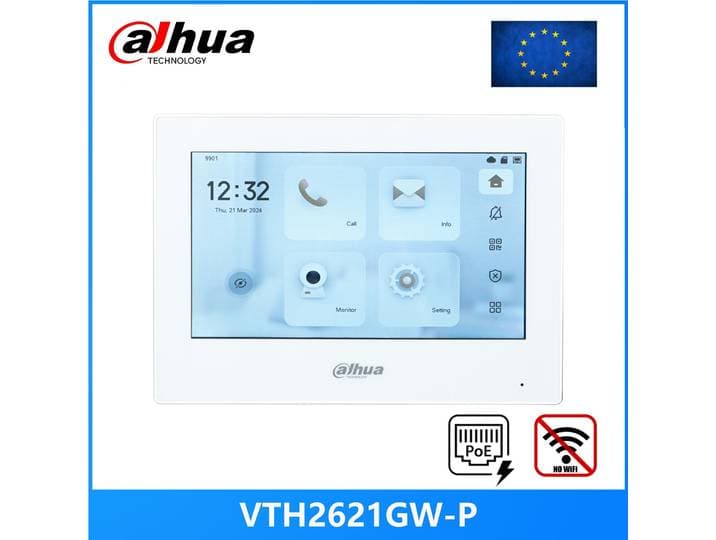 Dahua VTH2621GW-P VTH2621G-P 802.3af PoE Moniteur d'intérieur tactile 7 pouces, Moniteur de sonnette, Vidéophone