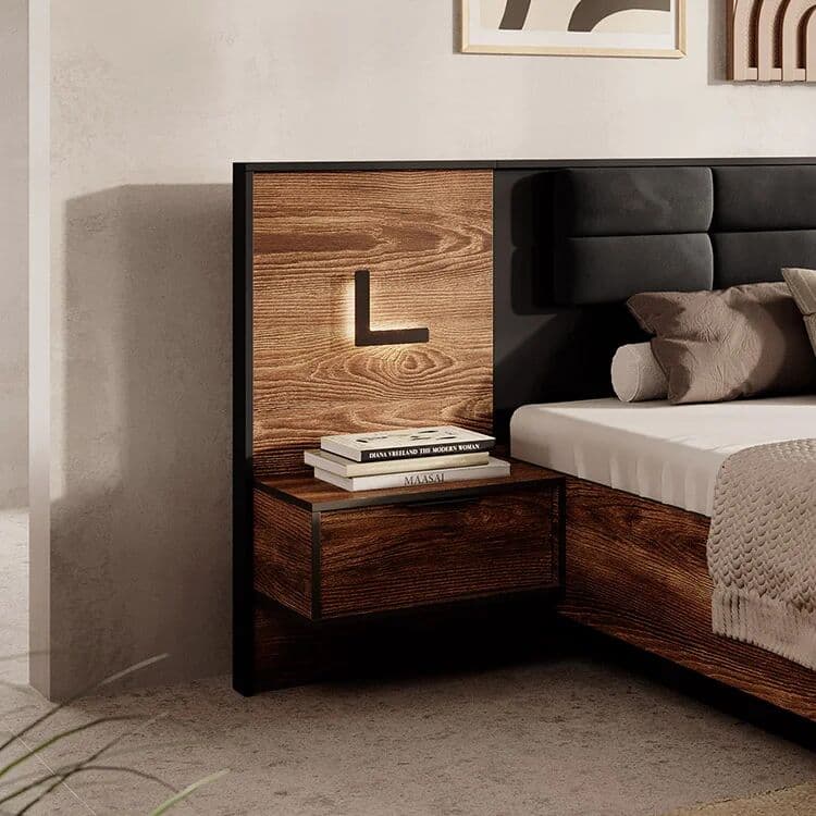 garneroarredamenti Set comodini 49x102h cm con led quercia nero Smooty