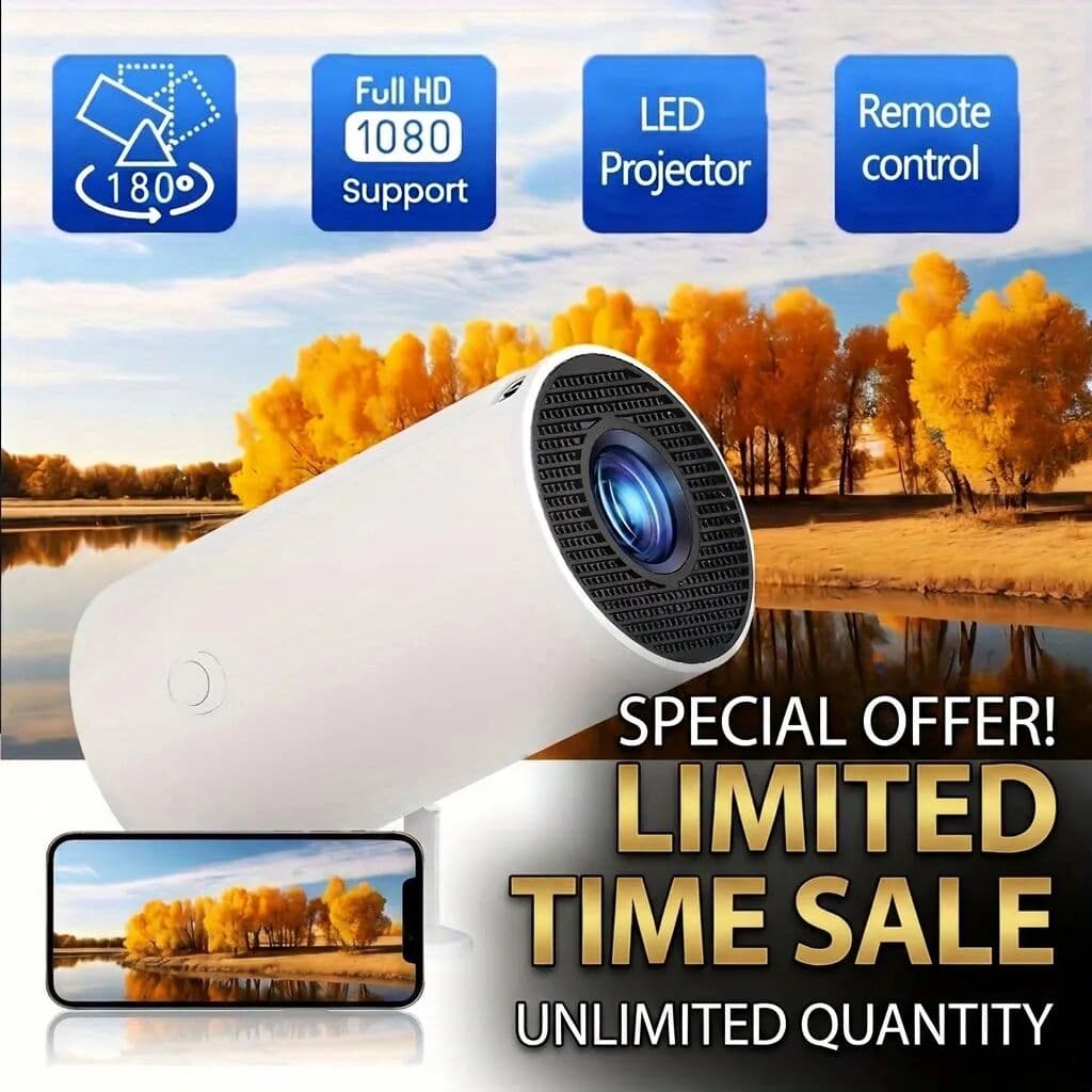 GerTong Mobile Phone Wireless Projector Android 11 260ANSI Lumen Remote Control Home Cinema Outdoor Theater Portable Multimedia Screen Mirroring Supports 1080P Full HD