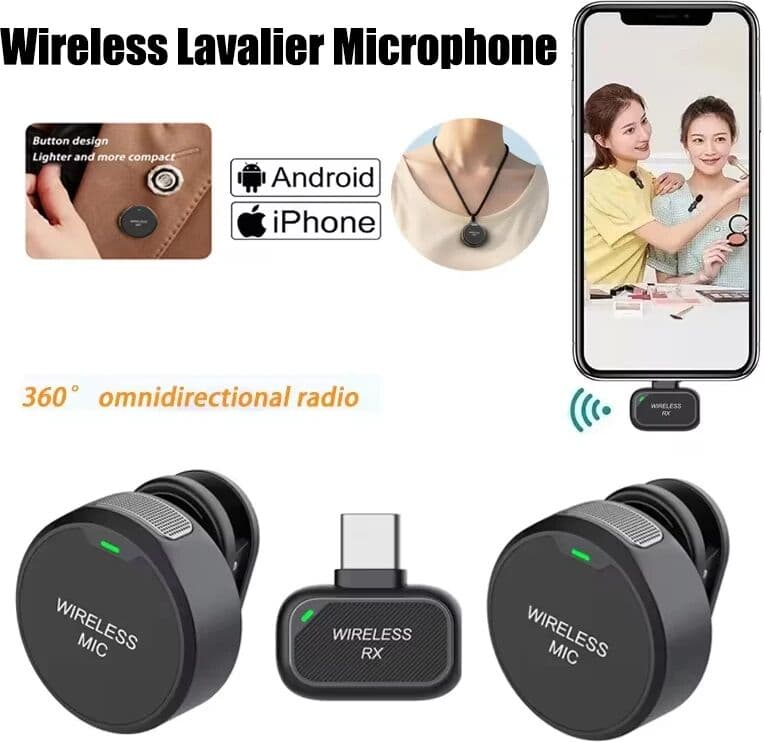 NONE Wireless Lavalier Microphone Outdoor Live Recording Interview Vlog Magnetic Noise Reduction Portable For iPhone Android