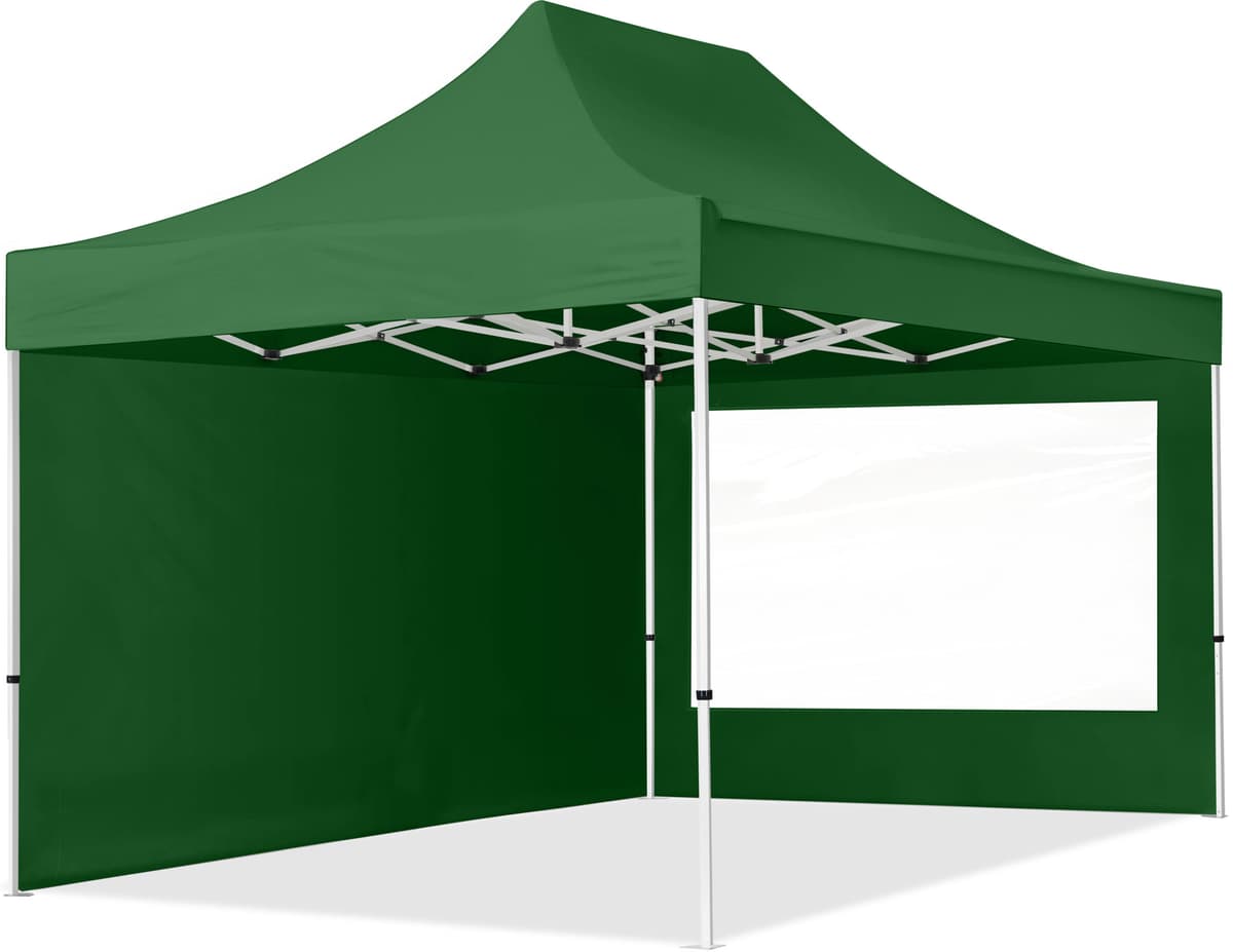 TOOLPORT 3x4,5 m Carpa plegable, ECONOMY acero 30mm, 2 laterales incl. con ventanas panorámicas, verde oscuro - (59046)