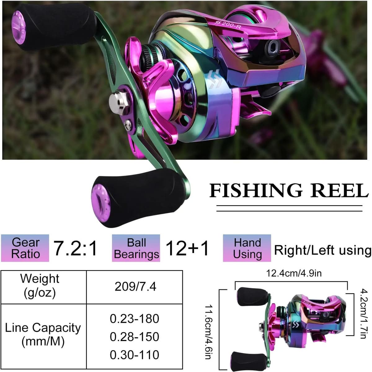 Sougayilang Ultralight Fishing Reel 12+1BB 7.2:1 Gear Ratio Max Drag 10Kg Baitcasting Reel with Aluminum Spool for Bass Pike