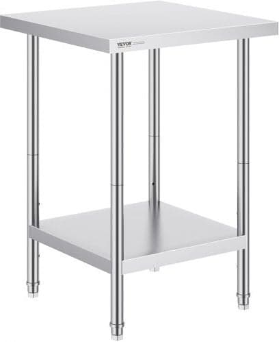 VEVOR RVS Werktafel met 3 verstelbare hoogtes, robuust metalen werkstation voor keuken, garage of restaurant, B/D/H: 61 x 61 x 86,4 cm