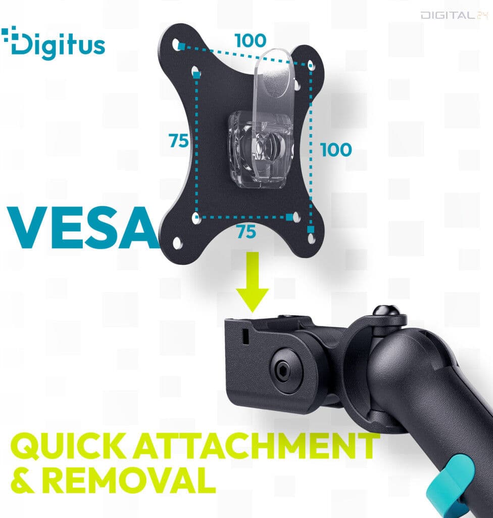 Digitus DA-90469 Single 1 monitoros C-bilincses univerzális (VESA 75 / 100) mechanikus rugós fekete monitor tartó konzol