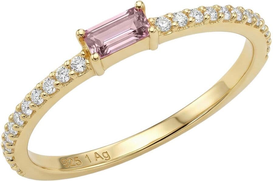 Fingerring AMOR Gr. 52, rosa (gelbgoldfarben, rosa, weiß), Fingerringe, Damen, 52, Silber 925 (Sterlingsilber), 1mm, Fingerring, mit Zirkonia (synth.)