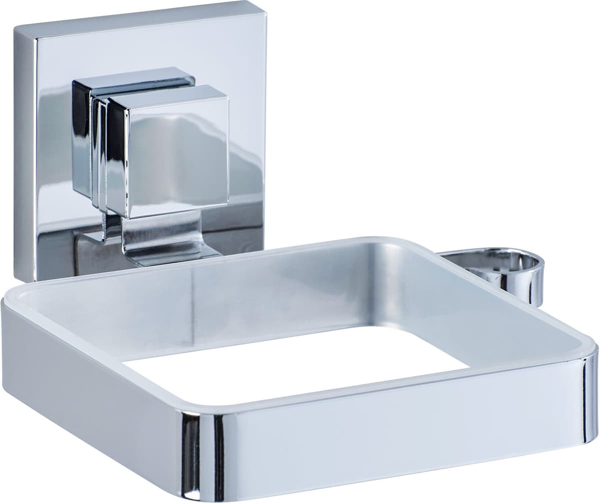 Haartrocknerhalter WENKO "Vacuum-Loc Quadro", grau (chromfarben), B:14cm H:7,5cm T:13,5cm, Edelstahl, Gerätehalterungen, Haartrocknerhalter, Befestigung mit Saugnapf