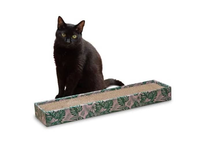 Croci Kattenkrabpaal van karton, 2-laags, met antislip voeten, incl. kattenmunt, palmen, 48 x 12,5 x 5 cm