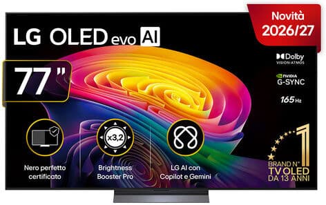 LG OLED evo AI 77'' Serie C6 OLED77C65LA, 4K, Hyper Radiant Color, Processore α11 Gen3, VRR 165Hz,G-Sync, SMART TV 2026