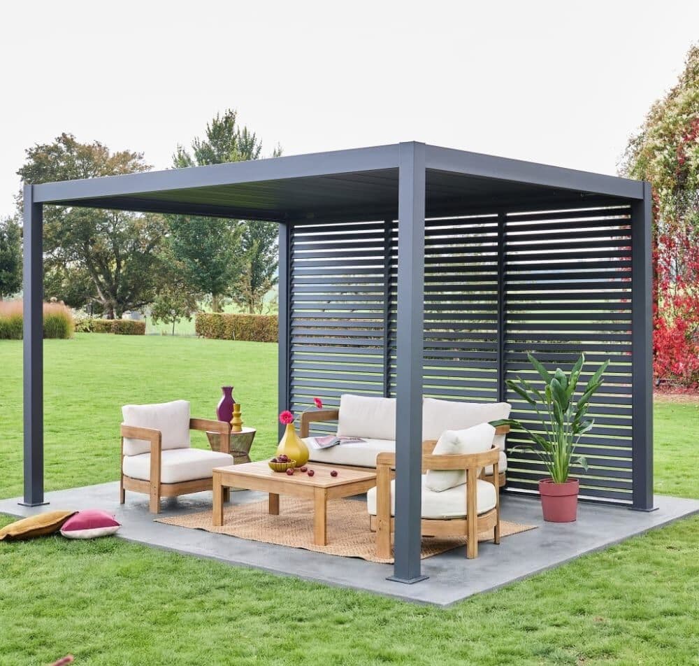 sweeek Pérgola bioclimática 3x4m de aluminio + 3 persianas de 1 3cm,