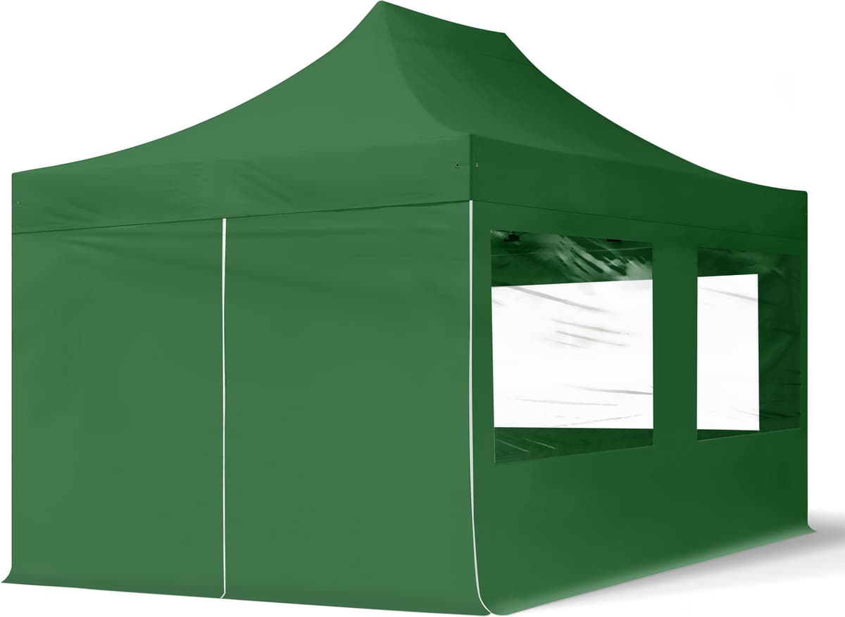 TOOLPORT 3x4,5 m Carpa plegable, ECONOMY acero 30mm, 4 laterales incl. con ventanas panorámicas, verde oscuro - (59047)