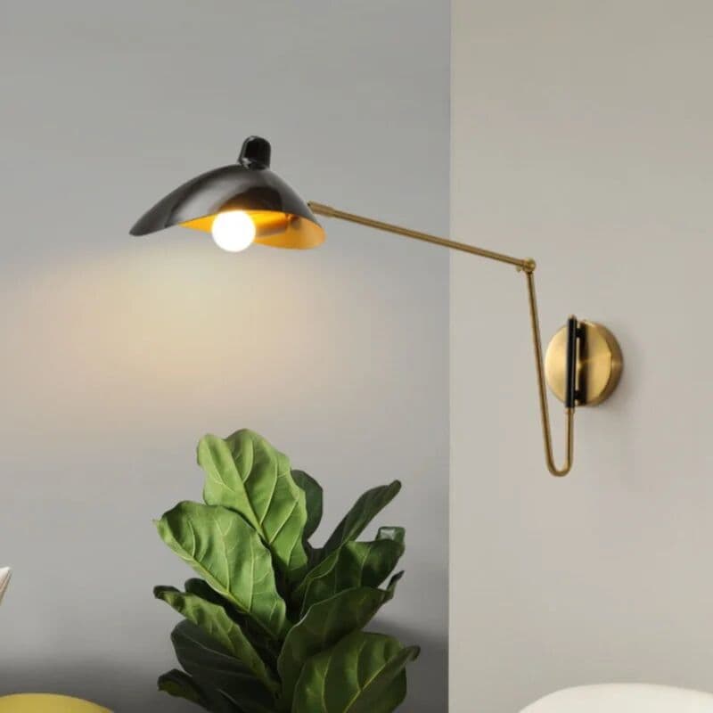 QUASHION Black Swing Arm Wall Sconce Industrial Adjustable Metal Wall Lamp LED Reading Light For Bedroom Bedside Living Room Study E14