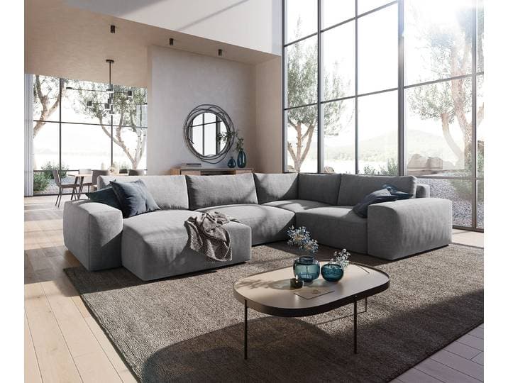 Canapé panoramique Lanzo XL 360x260 cm Microfibre Gris Recamière variable
