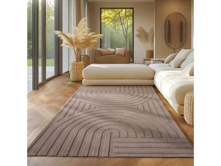 Tapis SIMPEX boho scandinave Beige 140x200 cm Tapis décoratif Lavable Effet 3D salon et chambre Petit tapis