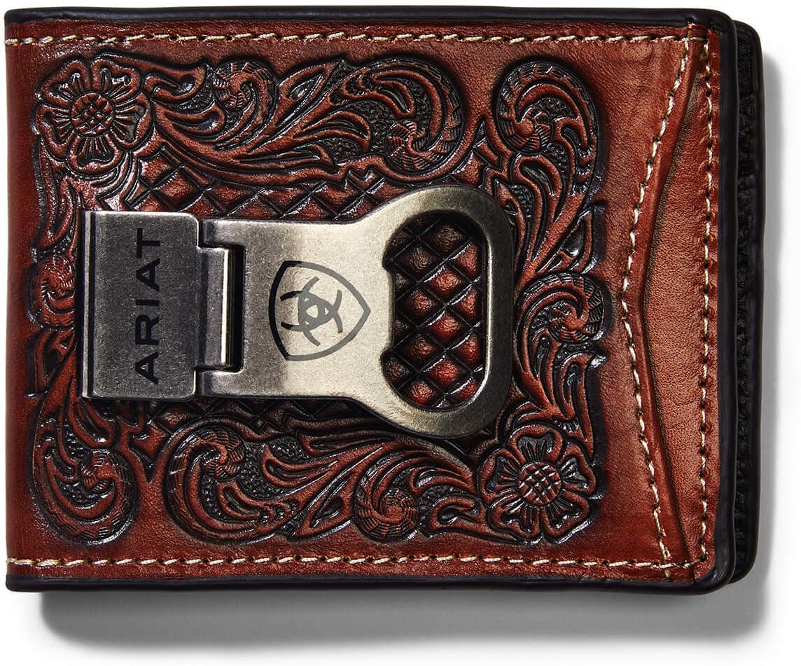 Men's Bifold W/ Clip Wallet Diamond Plate in Tan by Ariat