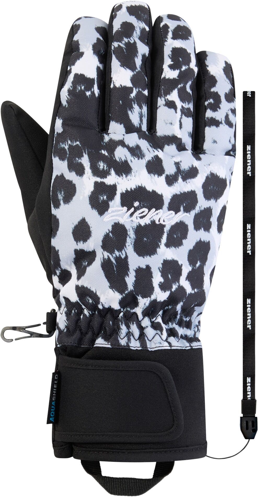 Skihandschuhe ZIENER "KARLOTAA-Z AQUASHIELD PrimaLoft DAMEN", Damen, Gr. 7.5, schwarz-weiß (schwarz), Materialmix, Handschuhe Skihandschuhe, wasserdicht, winddicht, atmungsaktiv, extra warm