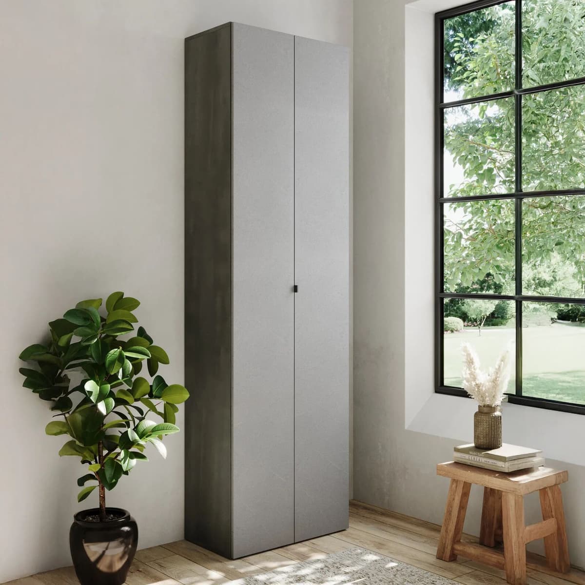 garneroarredamenti Mobile scarpiera multiuso ingresso 63x212h cm 2 ante grigio Ghisy