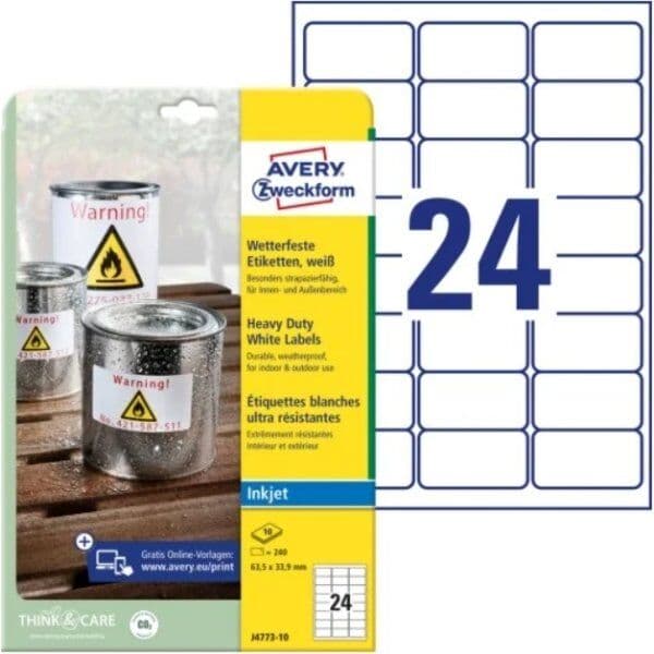 Avery Holdbare Etiketter   63,5x33,9 Mm   240 Stk.