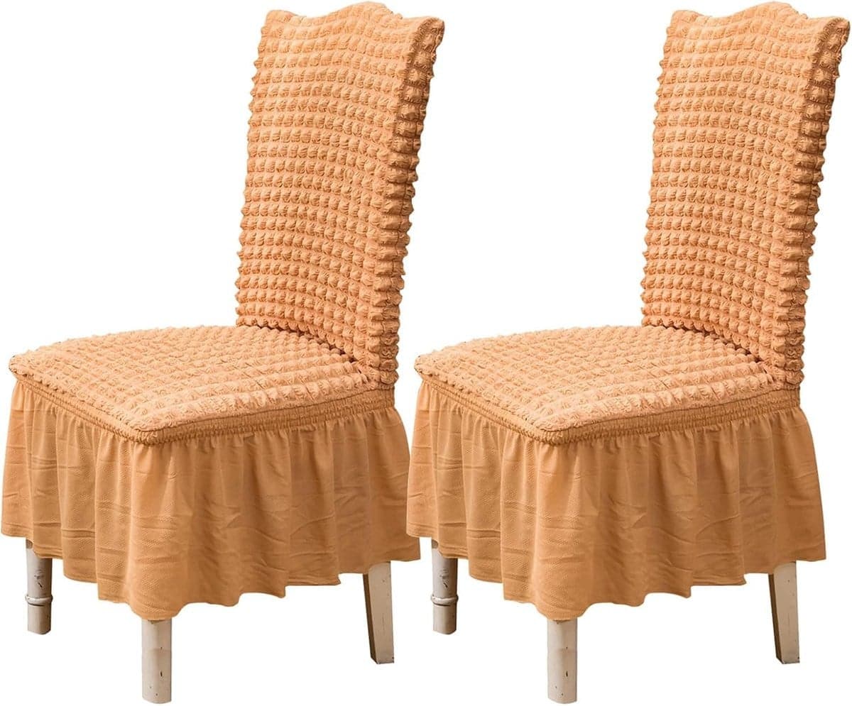 Set van 2 Lanogr stretch stoelhoezen met rok voor eetkamerstoelen, oranje