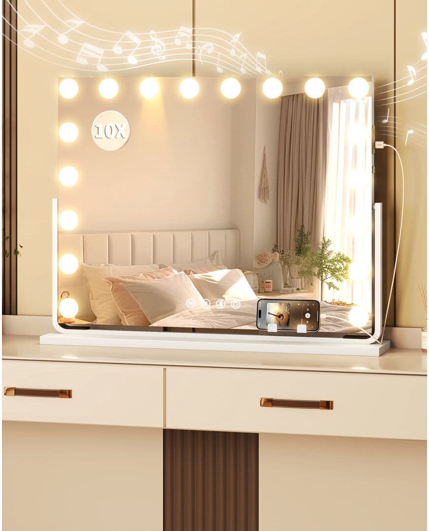 Metro Denas Plastic Rectangle Freestanding Makeup / Shaving Mirror with Hooks White 64.5cm H x 83cm W