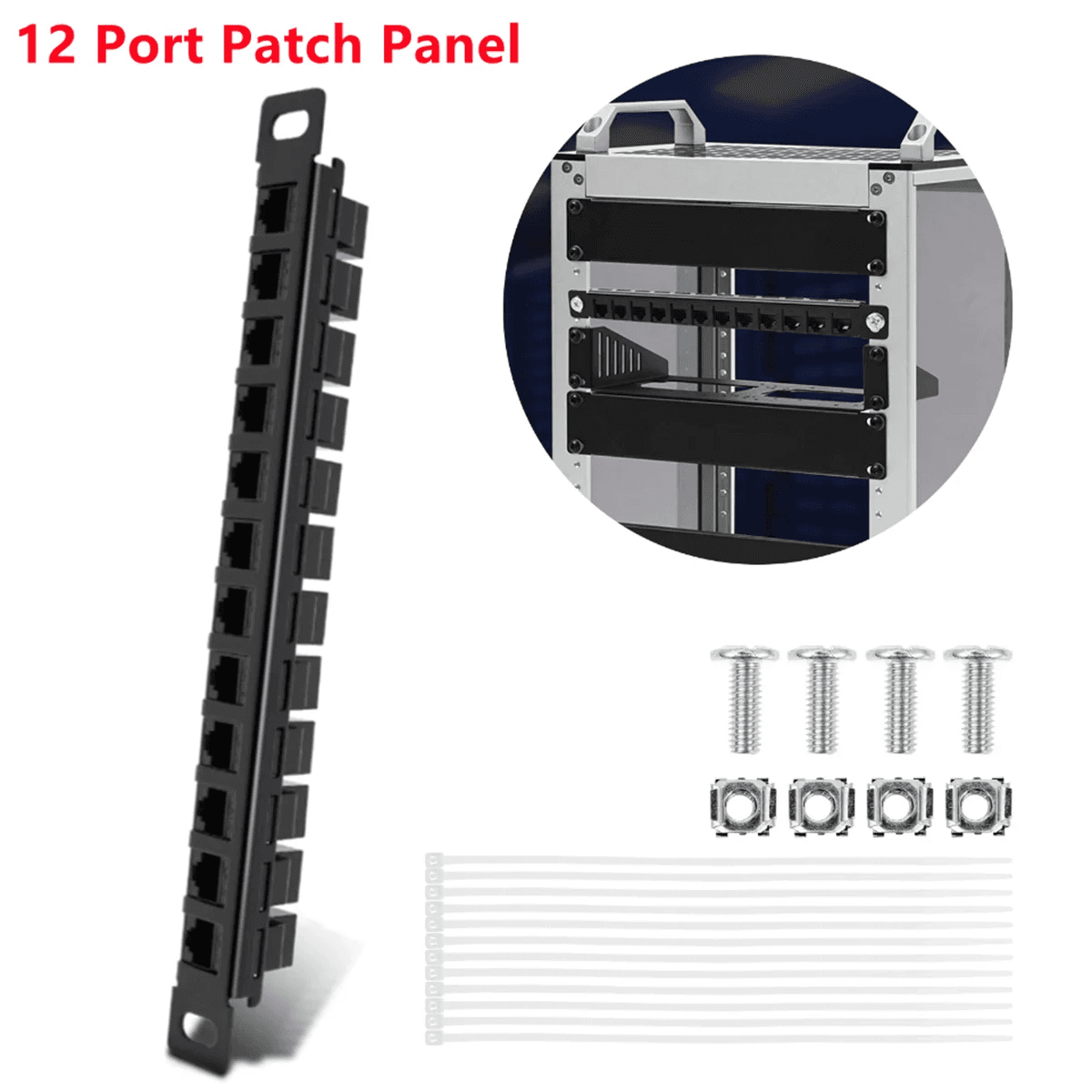 NONE Cat6A 12 Port Patch Panel Full Shielded Wall Mounted For RJ45 Keystone Jack Sockets Desktop Wall Mount Server Rack Network