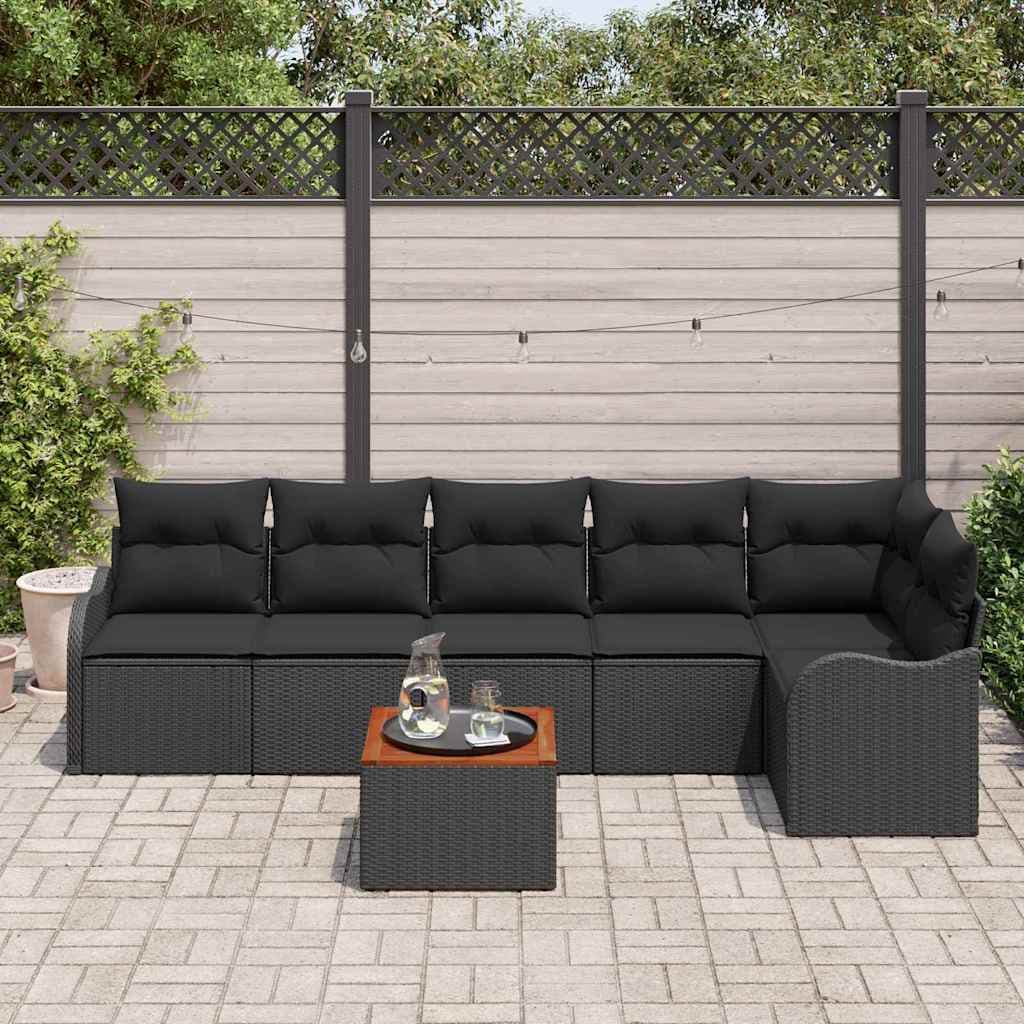 vidaXL Ensemble de canapé de jardin 7 pc Noir polyrotin