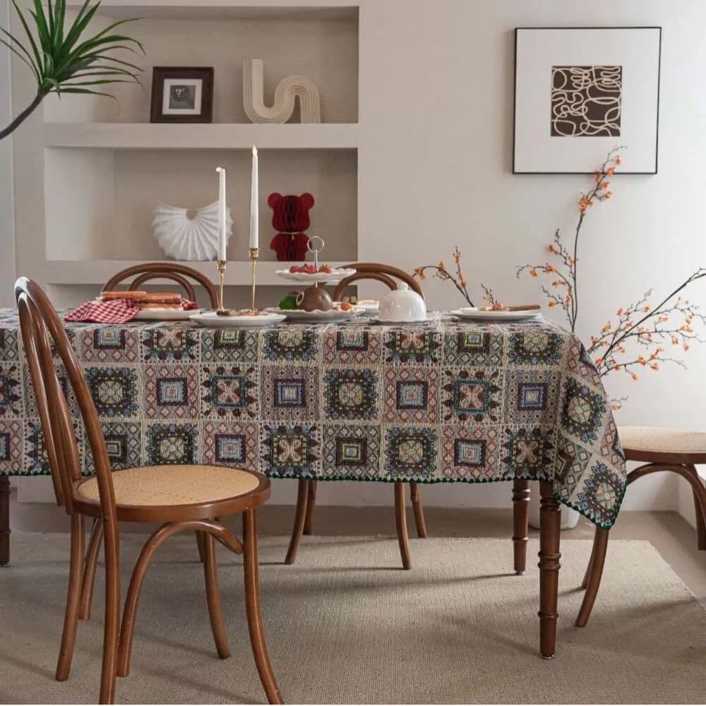 INF Französische Retro-Tischdecke mit Karomuster, Jacquard-Mischgewebe, verschiedene Größen S