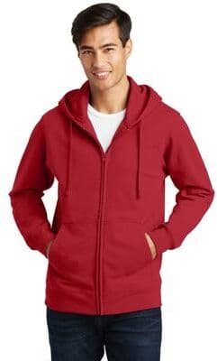 Port & Company PC850ZH Fan Favorite Fleece Full-Zip Hooded Sweatshirt in Team Cardinal size Small   Cotton/Polyester Blend