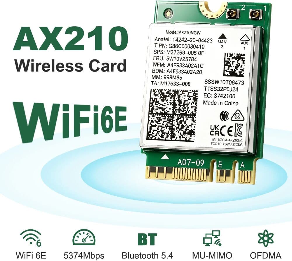 fenvi Wi-Fi 6E AX210 Wireless WiFi Card BT5.4 M.2 5374Mbps 802.11AX Bluetooth 5.4 Ethernet Network Adapter AX210NGW For Win10/11