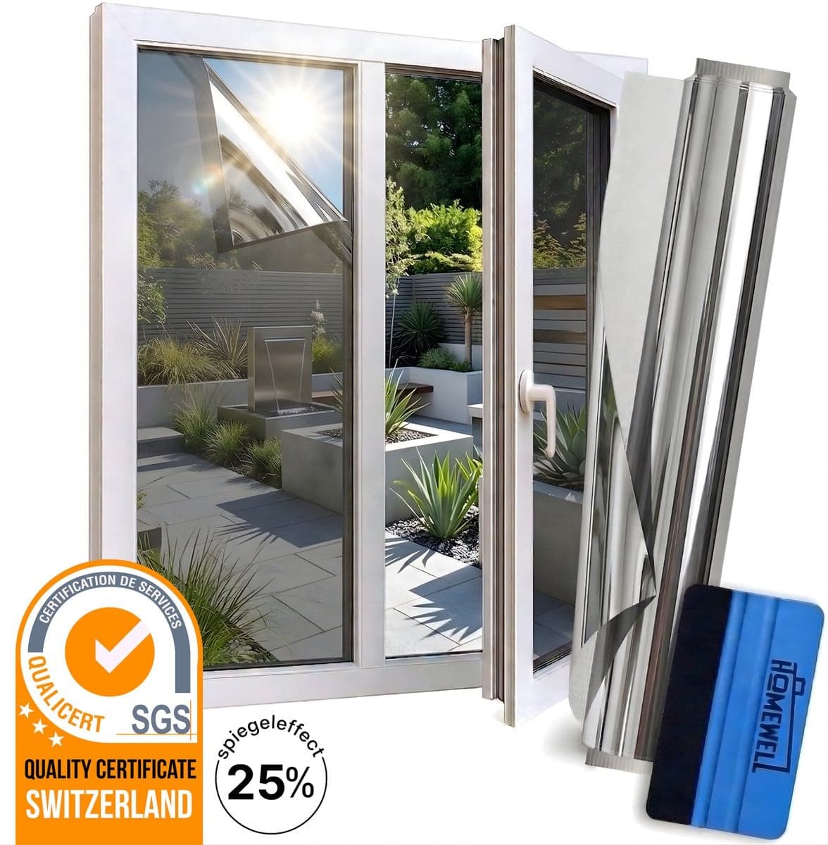 Homewell® Zonwerende Raamfolie - Zilver - 70 x 300 cm - Isolerend, Statisch & Herbruikbaar - Tegen Hitte & Inkijk - HR+ met 25% Spiegeleffect