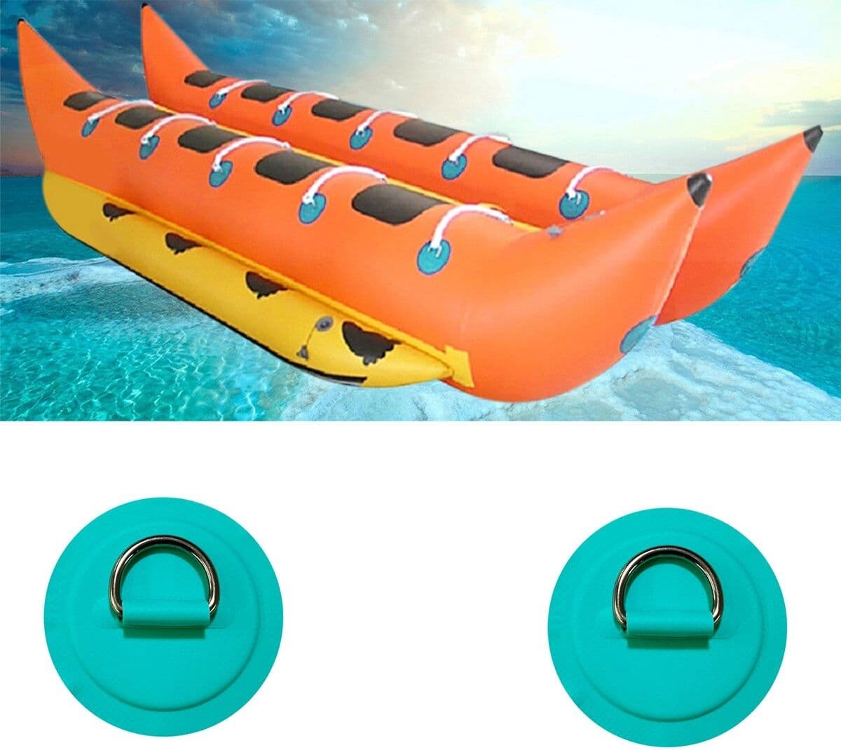 INF Patch anneau en D pour kayak avec anneau en acier inoxydable, sangle PVC, pack de 4 - Vert, 8cm x 3.5cm