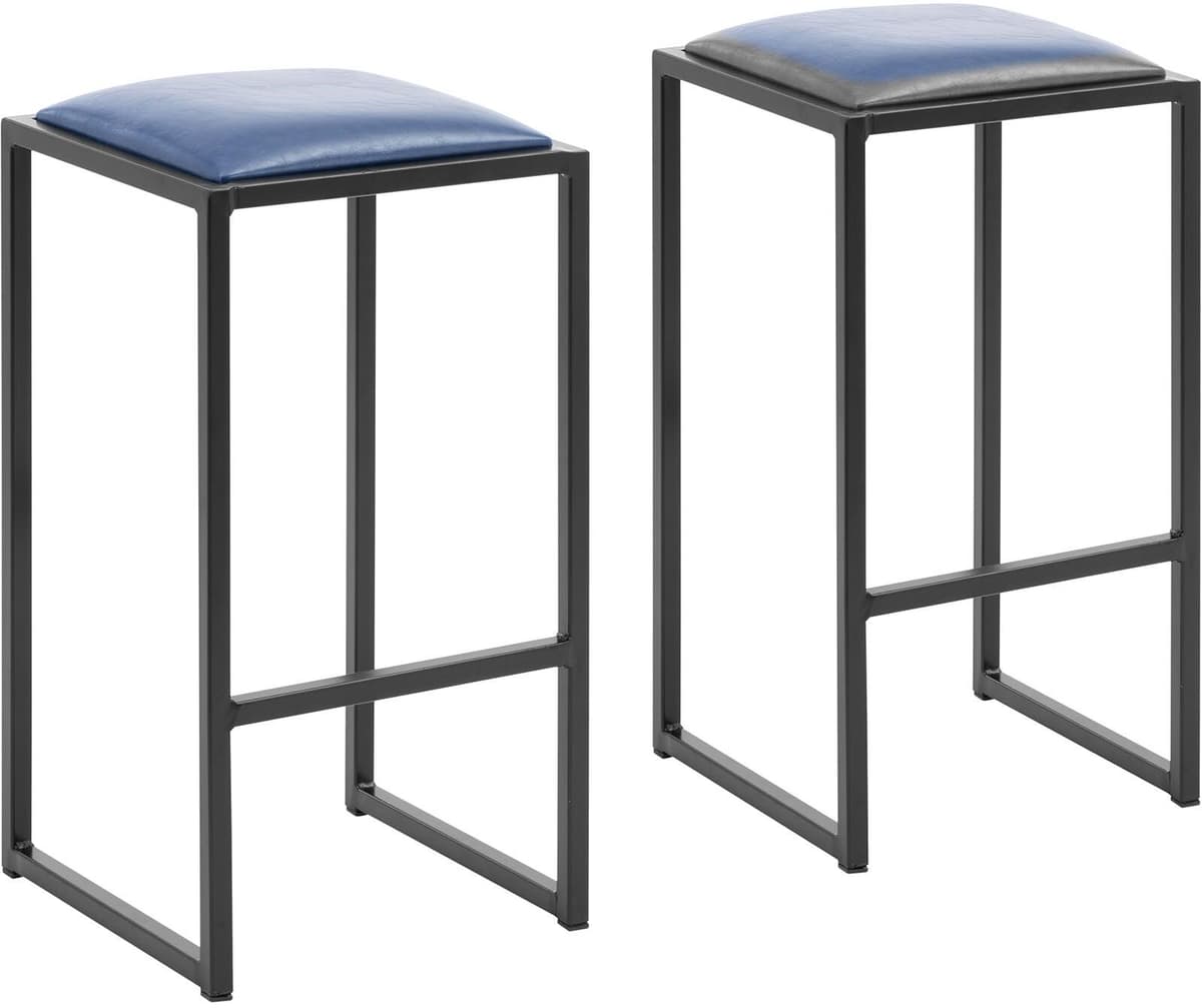 Taburet de bar - set de 2 - negru/albastru - tapițat - Royal Catering RCBS-MC2