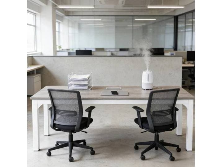 MEUBLIV Bureau rectangulaire 2 personnes 200 x 70 x 75 cm effet bois taupe et métal blanc