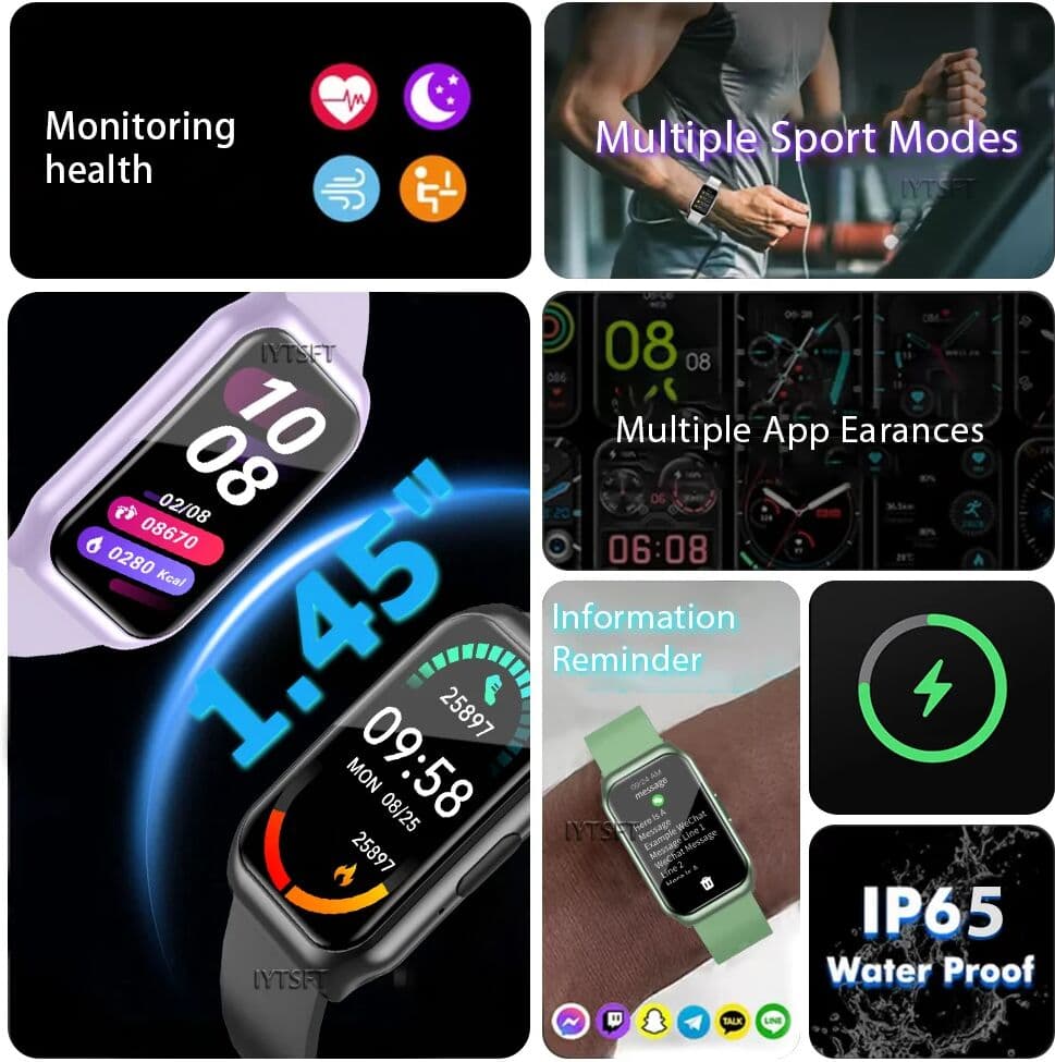 LAXASFIT  Smart Watch Voice Call Message Reminder Sports Fitness Tracker Heart Rate Monitor Smart Bracelet for Men Women
