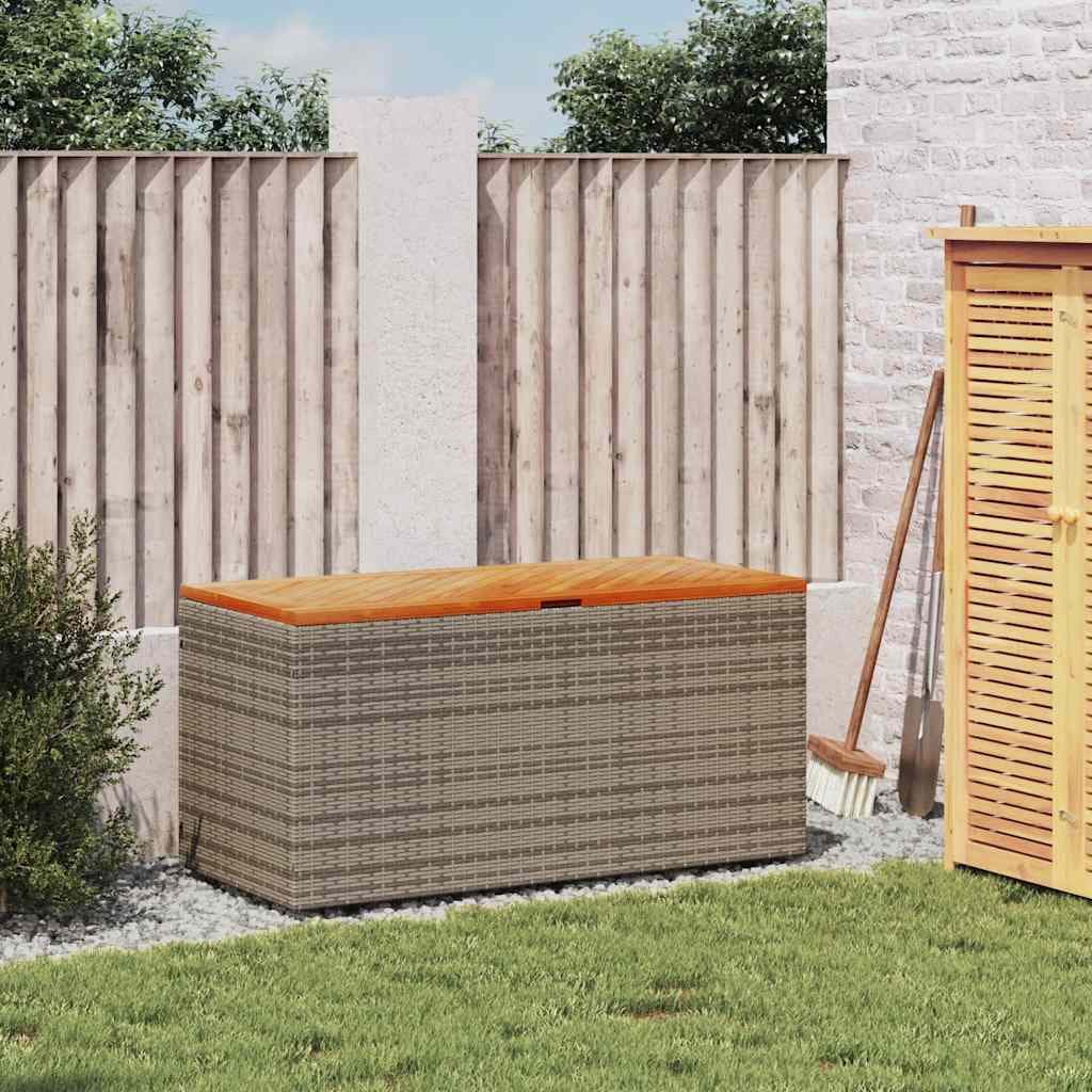 vidaXL Boîte de rangement de jardin gris résine tressée bois d'acacia