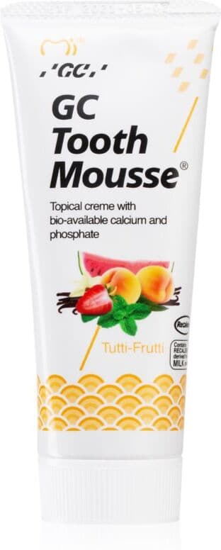 GC Tooth Mousse Skyddande åter-mineraliserande kräm för känsliga tänder utan fluor Smak Tutti Frutti 35 ml