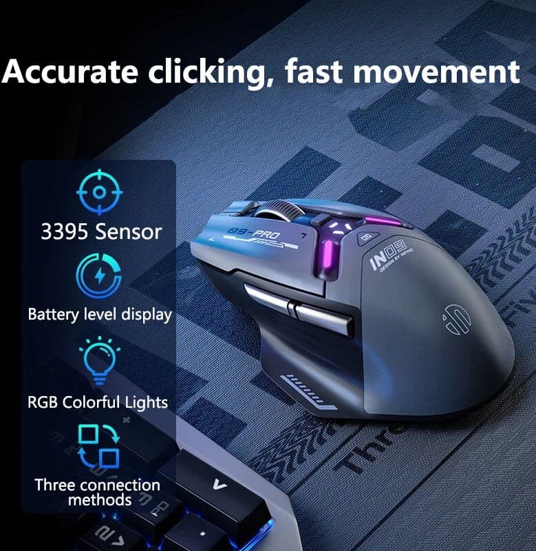 Inphic IN9PRO Wireless Gaming Mouse 26000DPI 8K Polling Rate Bluetooth 5.0 Wired 2.4G Tri-mode RGB Ergonomic Gaming Mouse