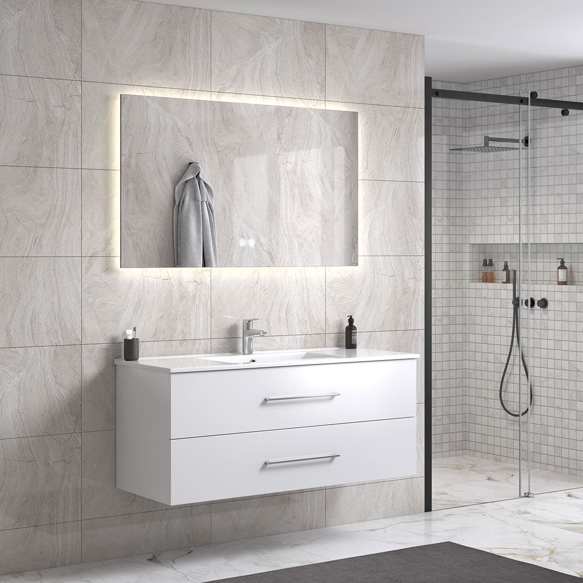 Lindadesign 120 Cm Badeværelsesmøbel Single M/hvid Håndvask Og Spejl