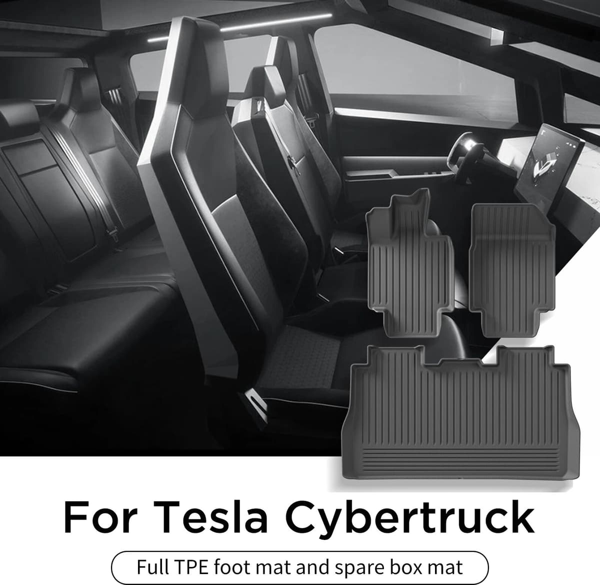 LUCKEASY for Tesla Cybertruck Floor Mat TPE Waterproof Non-Slip Foot Pad Cargo Liner Car Protective Mat Pickup Truck Accessories