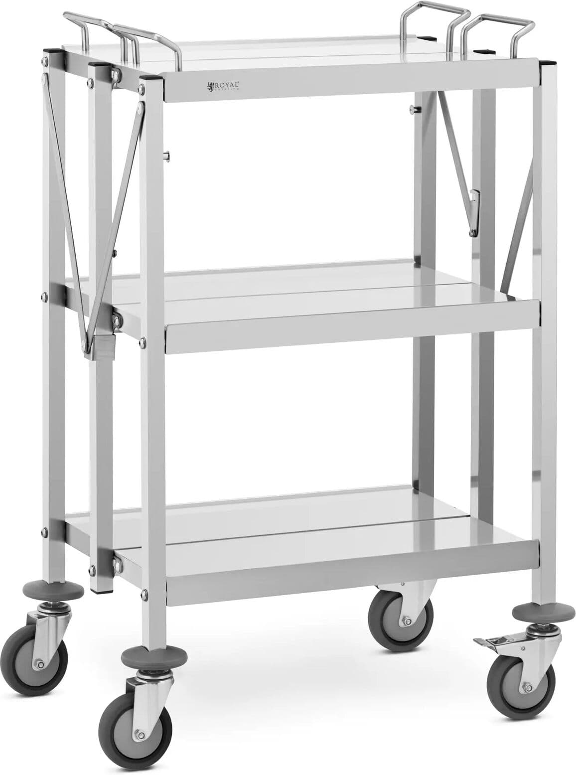 Servírovací vozík - ušľachtilá oceľ - 3 police - police: 58 x 40 cm - 100 kg - skladací - Royal Catering 10012723