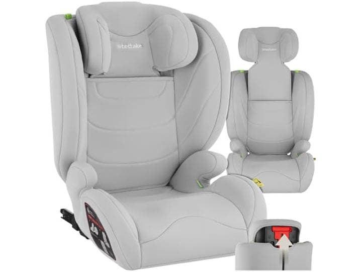 tectake® Autostoel, Lichaamshoogte 100-150 cm, tot 36 KG. Kinderzitje, Autokinderzitje, ISOFIX, i-Size (ECE R129), Autostoelbevestiging met 3-puntsgordel, Autostoeltje met dikke vulling - Grijs