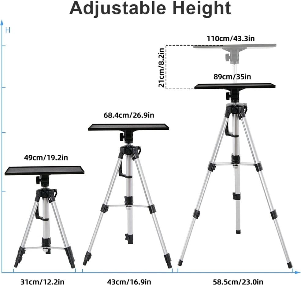 Unho Multi-Purpose Portable Projector Tripod Stand, Adjustable Height 49-117.5cm, Tray for Laptop up to 17 Inch with Bag