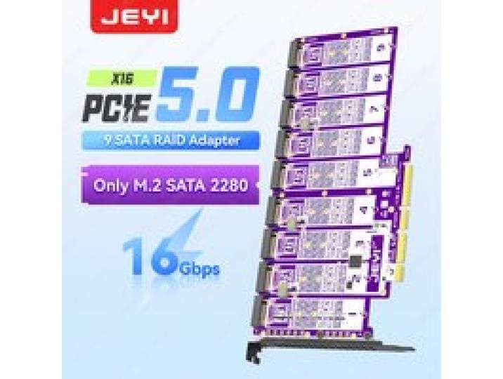 JEYI 9-bay PCIe 5.0 naar X16 M.2 SATA-adapter 16Gbps ondersteund 2280 NGFF SATA SSD Ondersteunt PCIe X4/X8/X16 Ondersteunt RAID 0/1/5