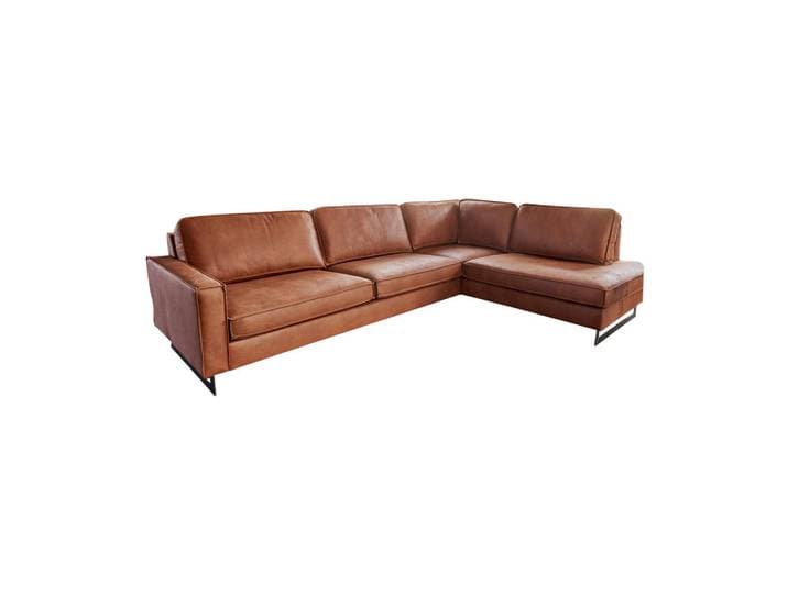 Kawola Ecksofa Vilnius Braun Lederfaserstoff, Metall, Echtholz, Füllung: Kaltschaum, Ottomane links, L-Form,L-Form, Kufe, 290x217 cm, Wohnzimmer, Sofas & Couches, Wohnlandschaften, Ecksofas