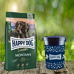 Happy Dog Supreme Sensible Montana 10 kg + Happy Dog Futtertonne